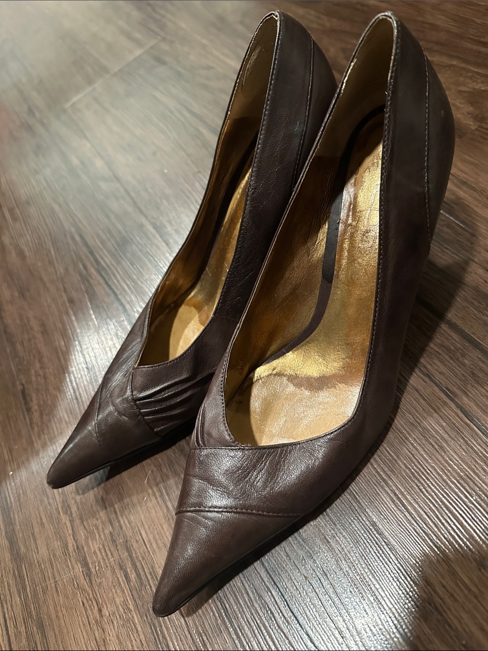 Aldo Dark Brown Pointed-Toe Leather Pumps